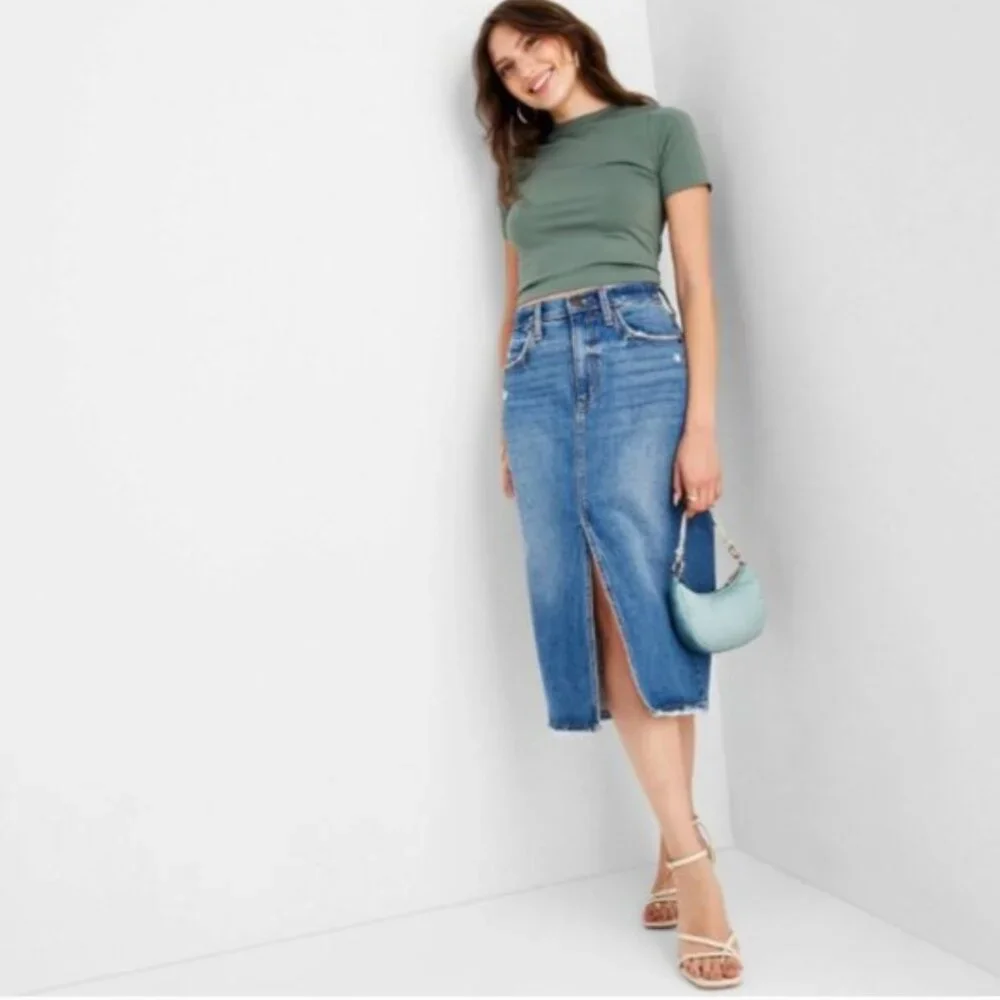 Universal Thread High-Rise Midi Jean Skirt - Picture 1 of 11